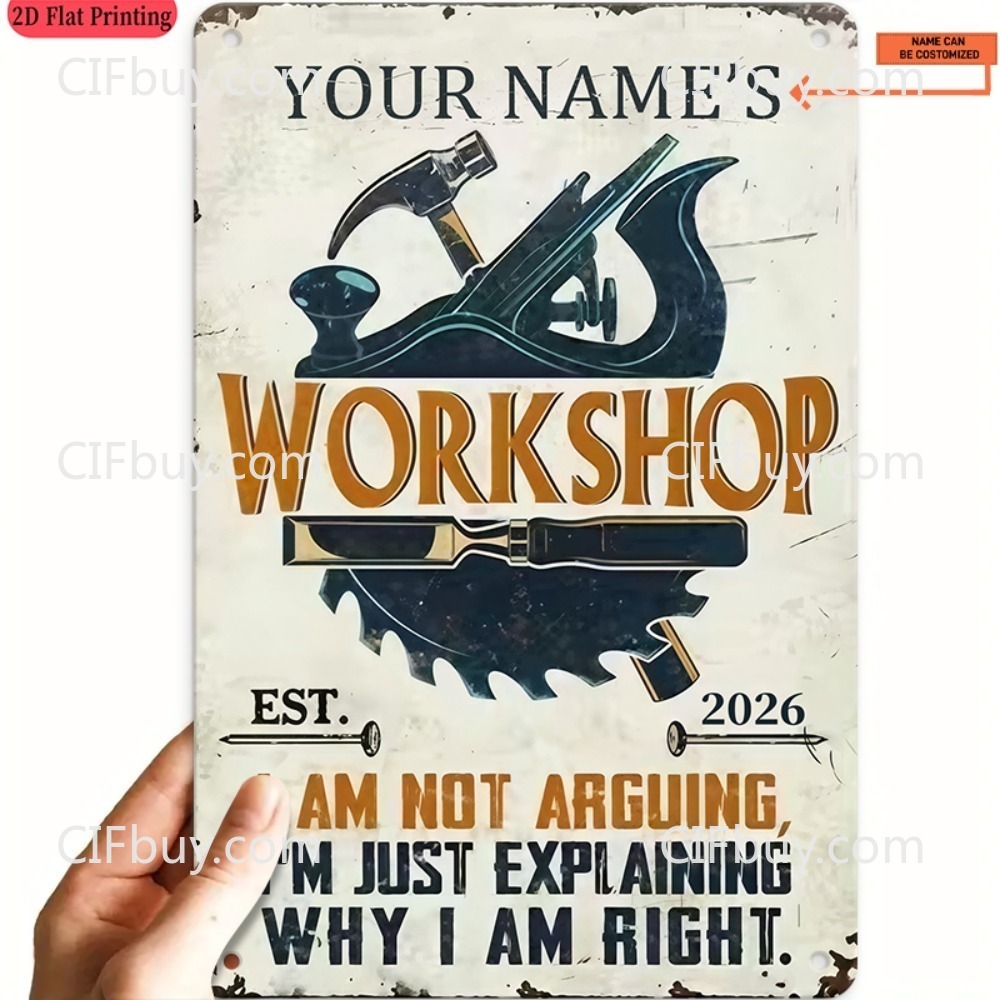 Workshop Tools With Name - Letrero Metálico Personalizado para Taller, 1